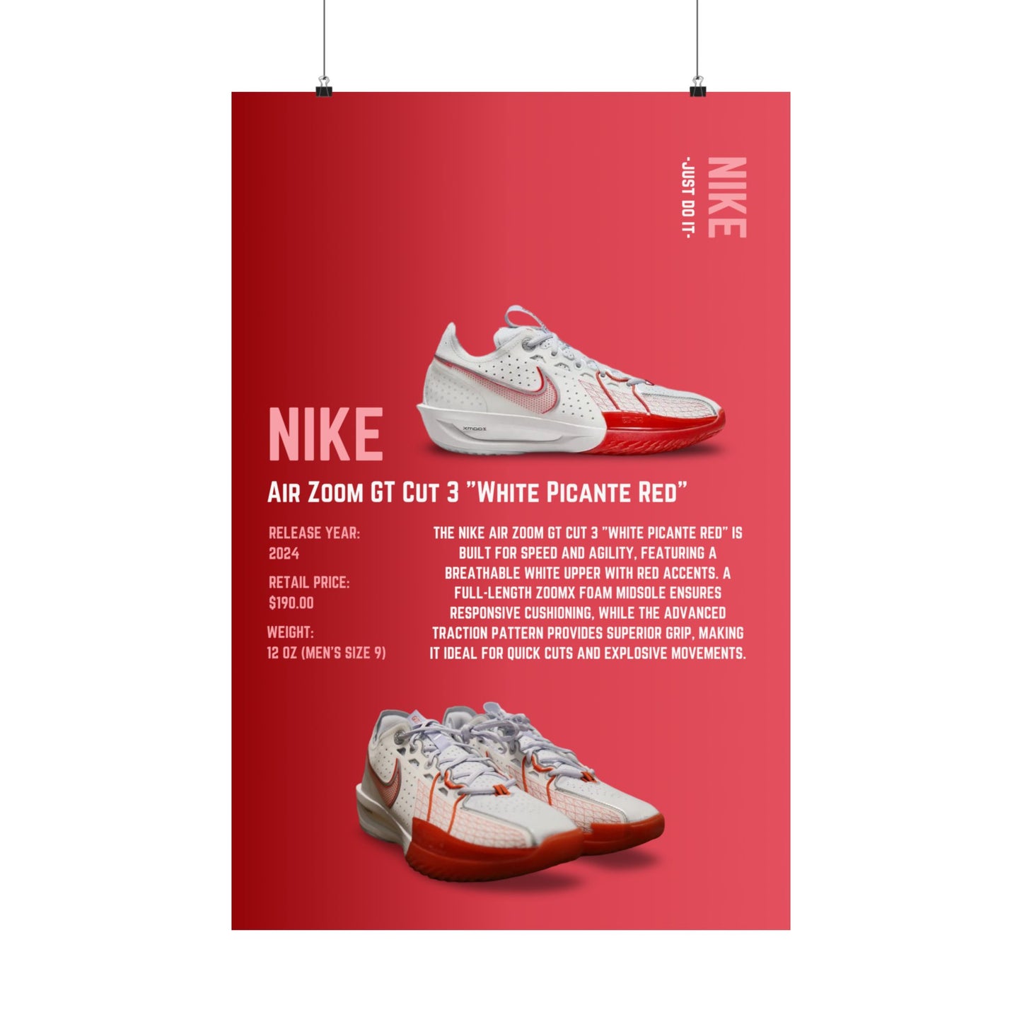Nike Air Zoom GT Cut 3 "White Picante Red" - Poster