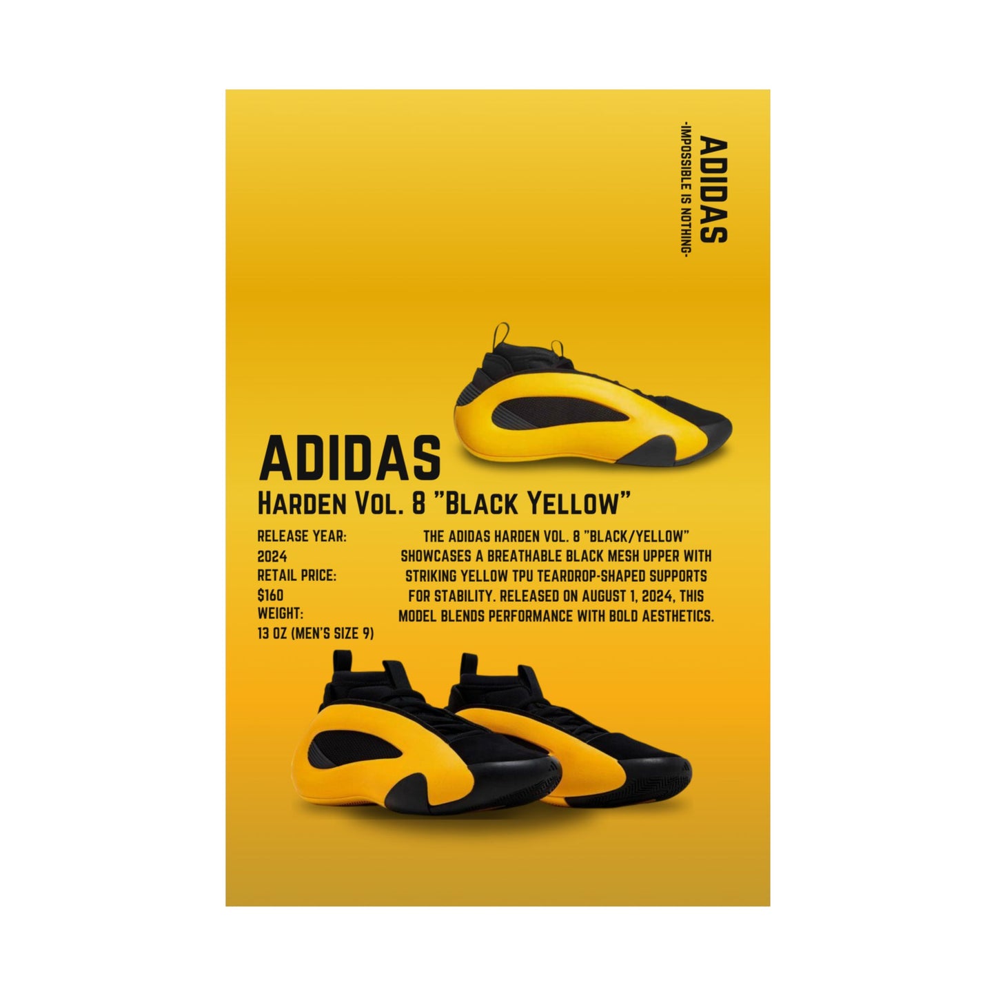 Adidas Harden Vol. 8 "Black Yellow" - Poster
