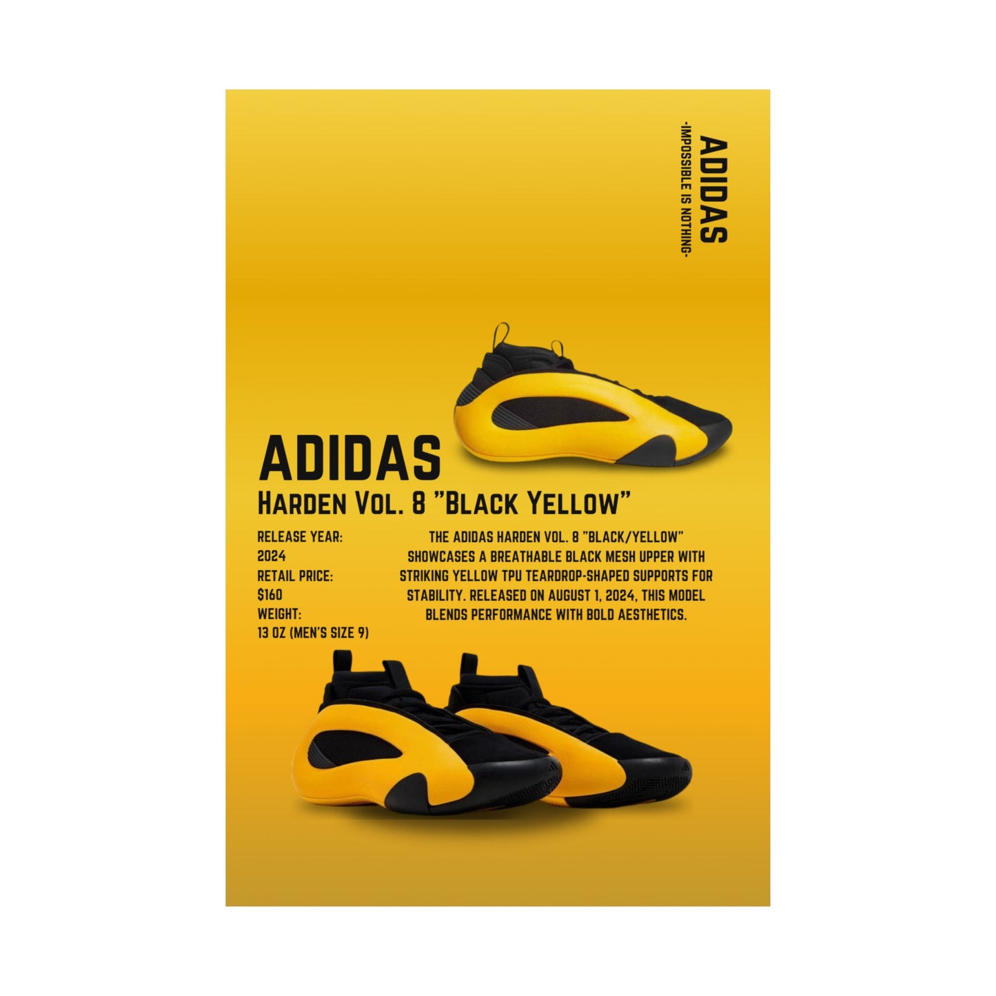 Adidas Harden Vol. 8 "Black Yellow" - Poster
