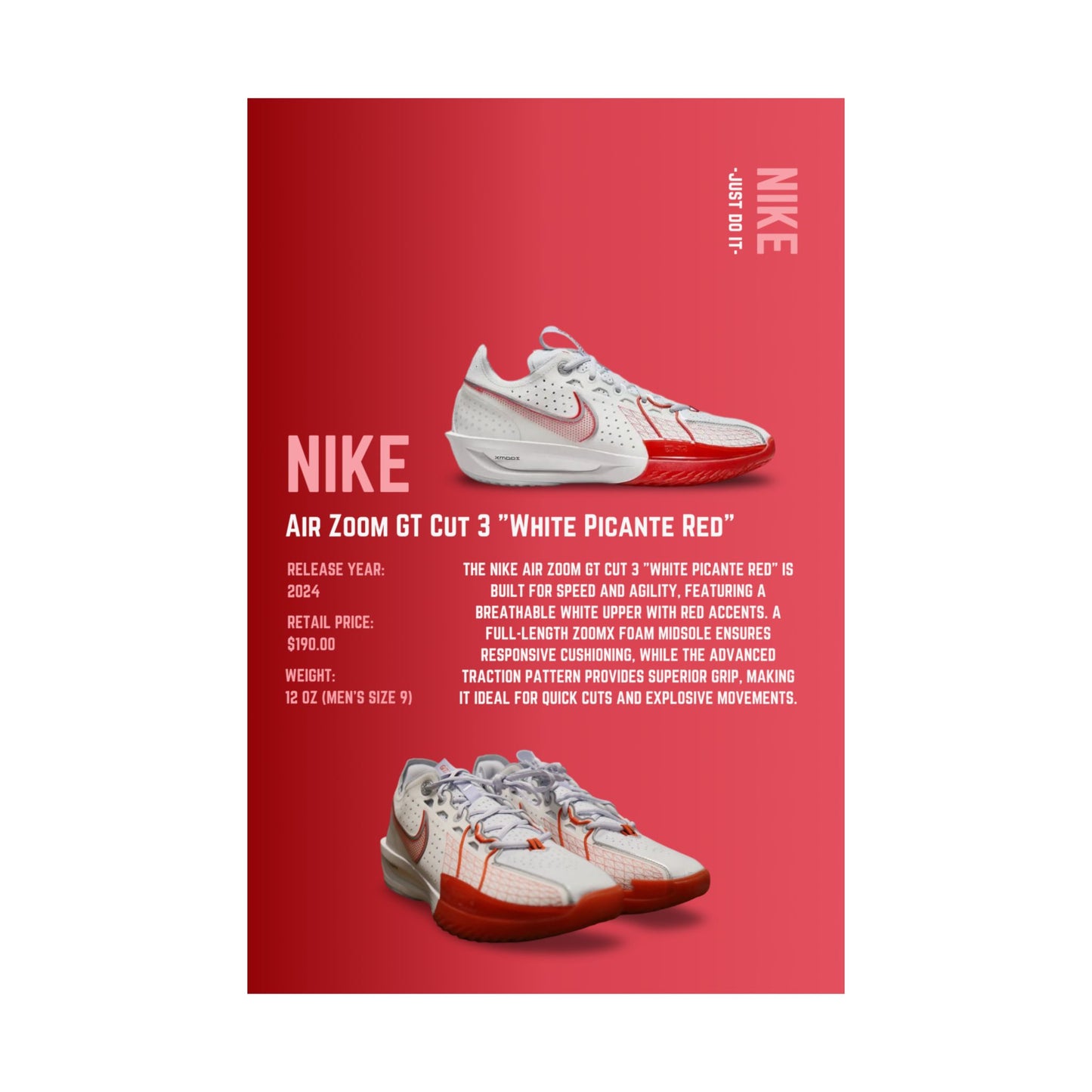 Nike Air Zoom GT Cut 3 "White Picante Red" - Poster