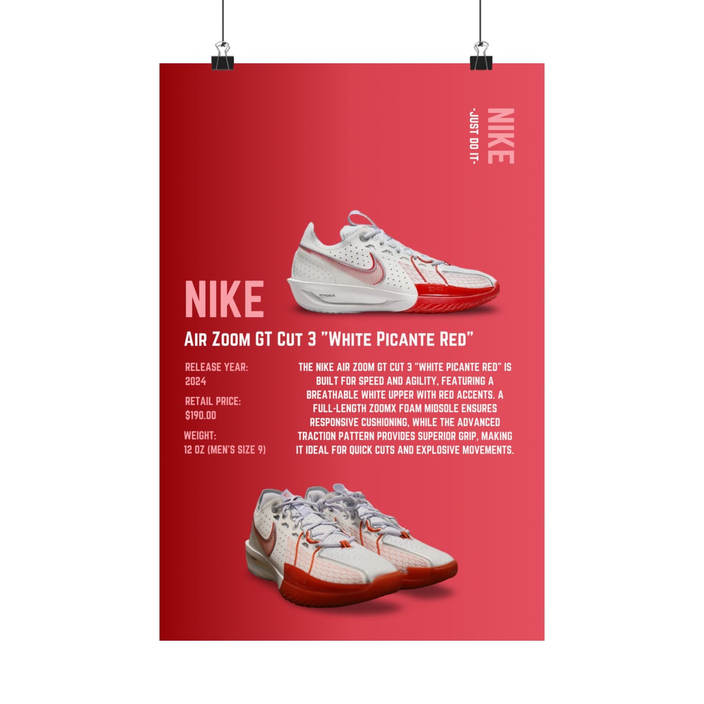 Nike Air Zoom GT Cut 3 "White Picante Red" - Poster